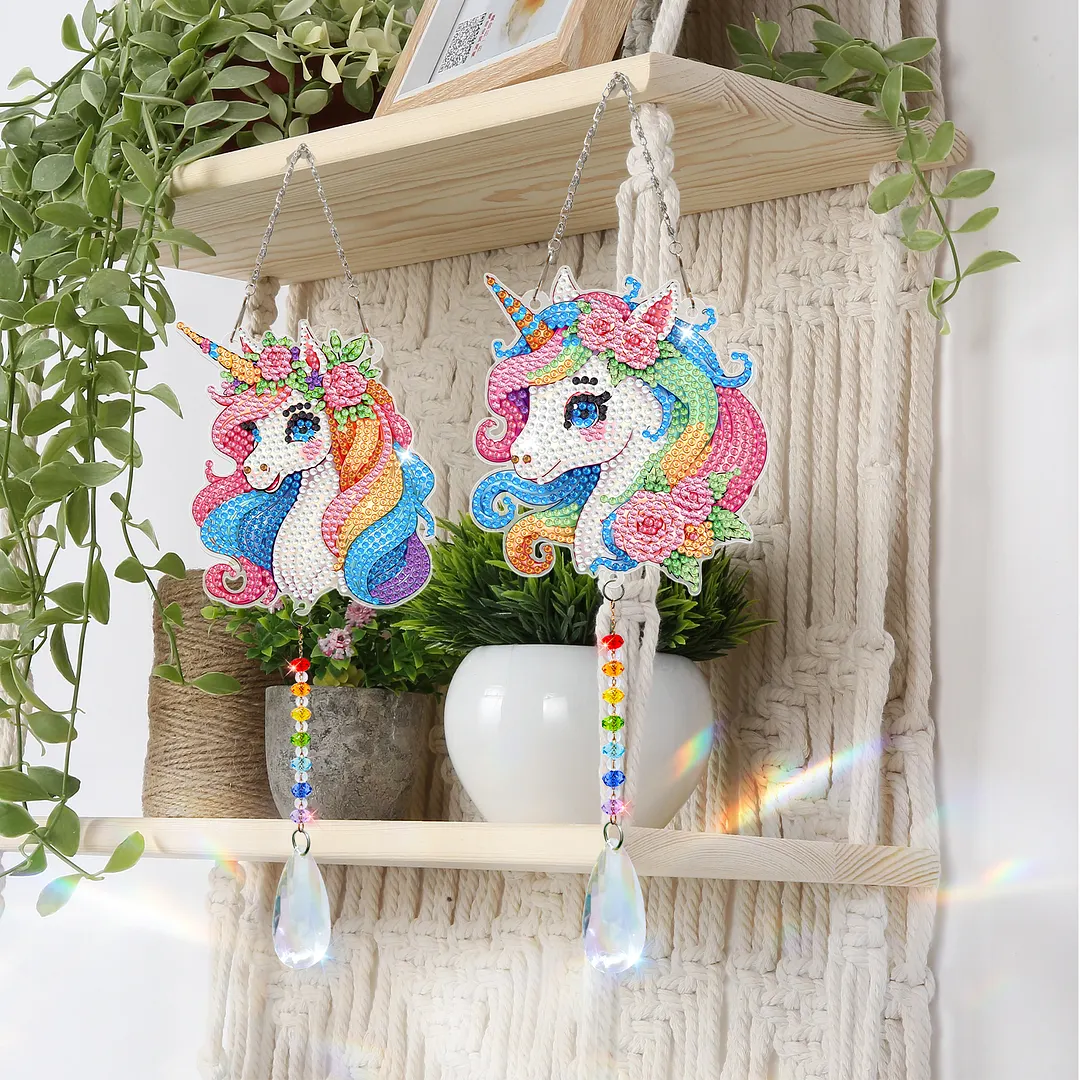 2Pcs Flying Horse DIY Double-Sided Diamond Painting Hanging Kits Diamond Painting Suncatcher Craft Kit for Home Garden Wall Decor Gift