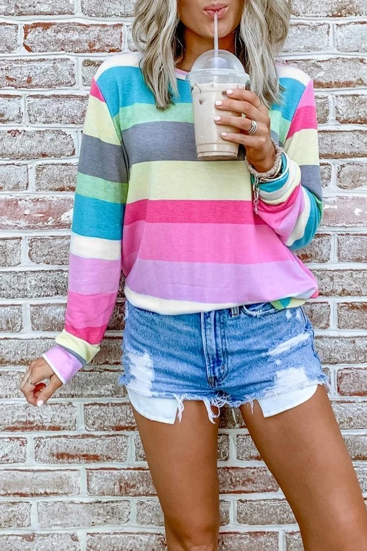 Rainbow Striped Multicolor Thin Tops(5 Colors)