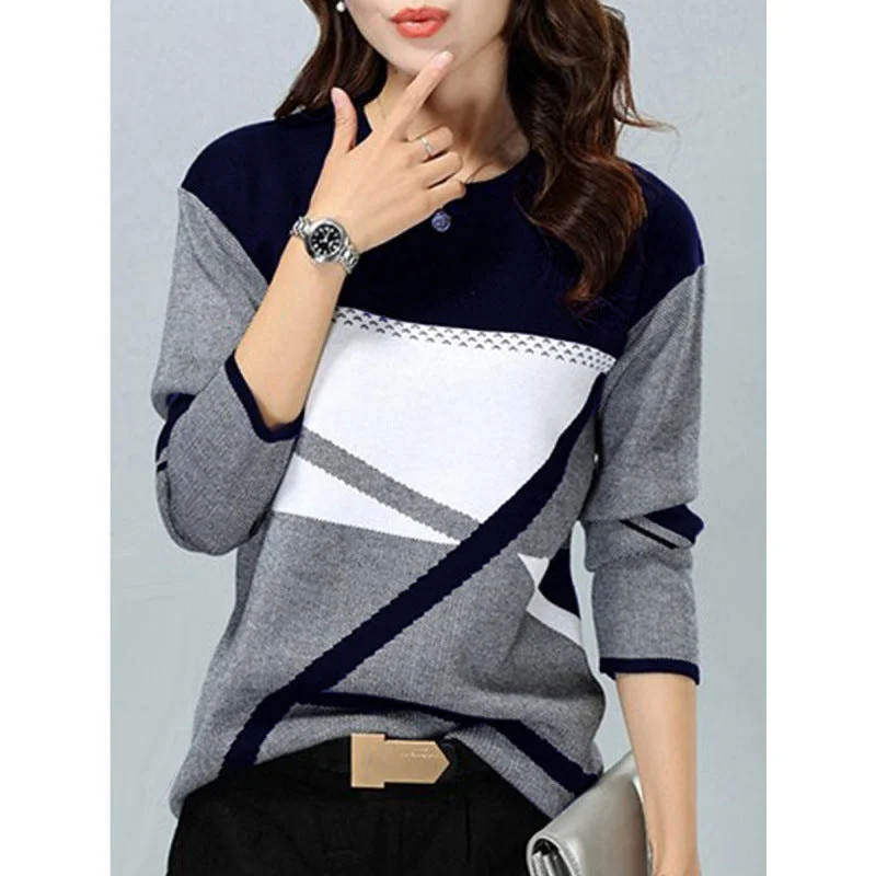 Zingj Loose Color Printed Round Neck Long Sleeve T-shirt