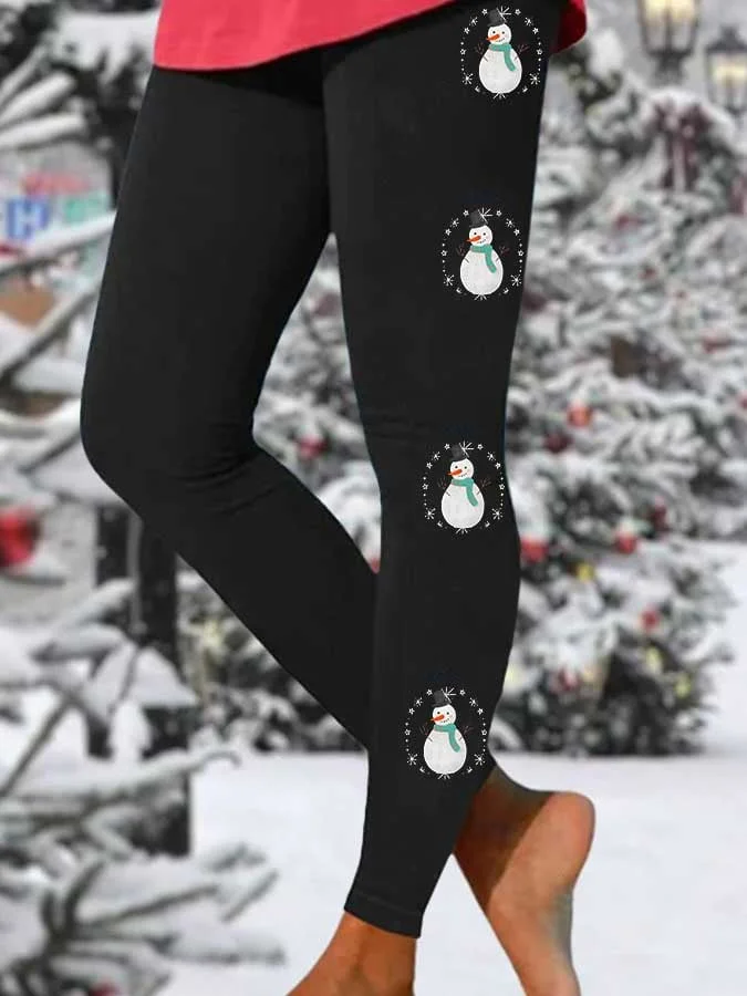 Fashion Snowman Print Leggings socialshop