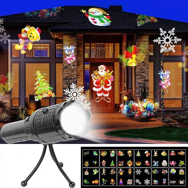 LED Projector Flashlight Landscape Outdoor Xmas Party Garden Film Lamp 4 Pattern Projection Lamp Halloween