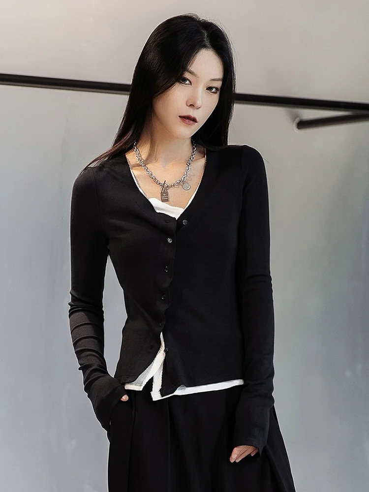 Simple Asymmetric Split-Joint False Two Cardigan