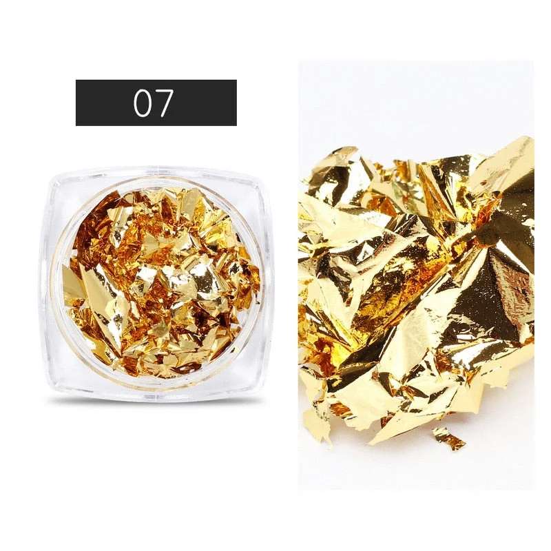 1Box Gold Silver Green Nail Art Foil Paper Colorful Irregular Aluminum Nail Sticker Glitter Gel Polish Decoration