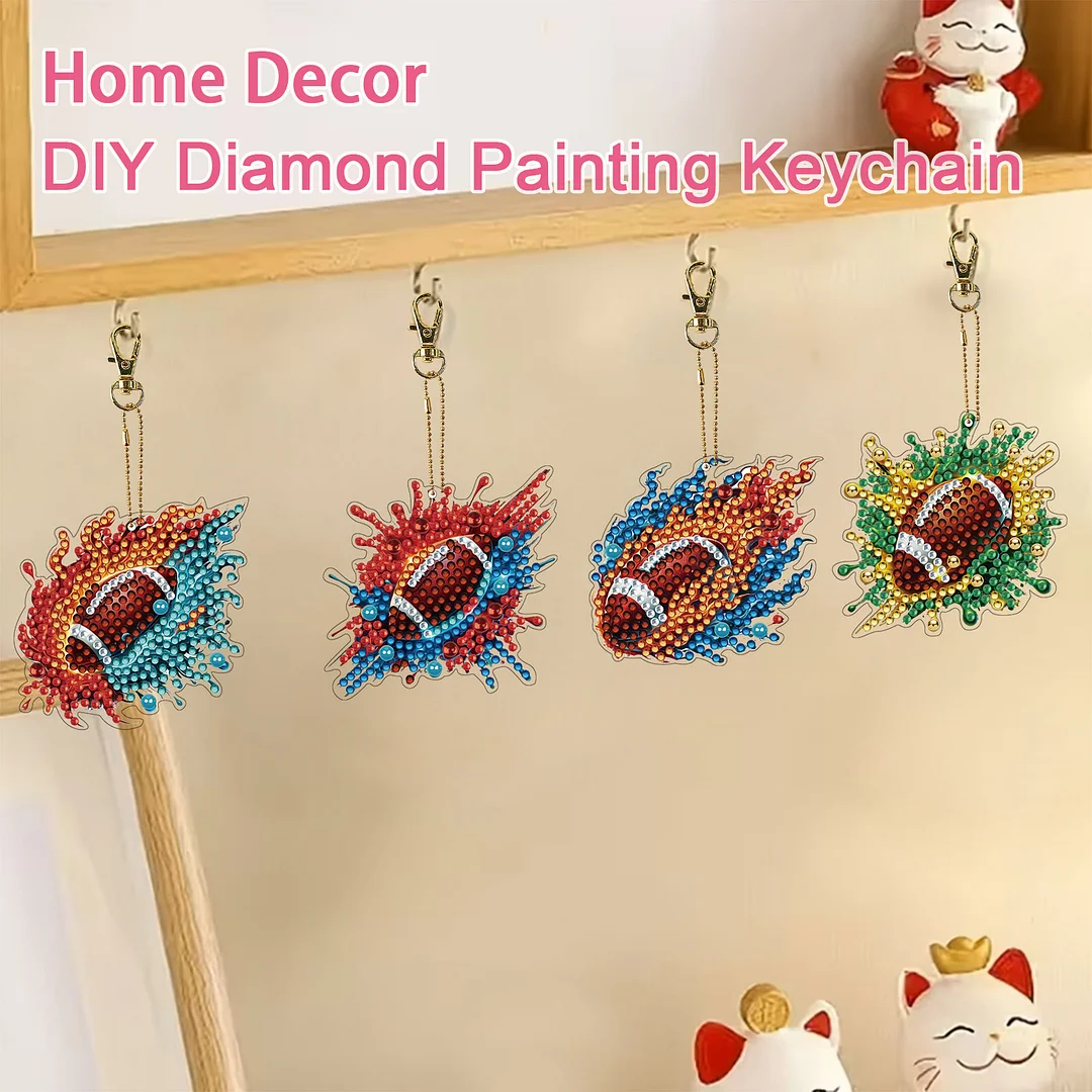 15Pcs Rugby DiY Double-Sided Diamond Art Keychain Ornaments Party Crafts Decor