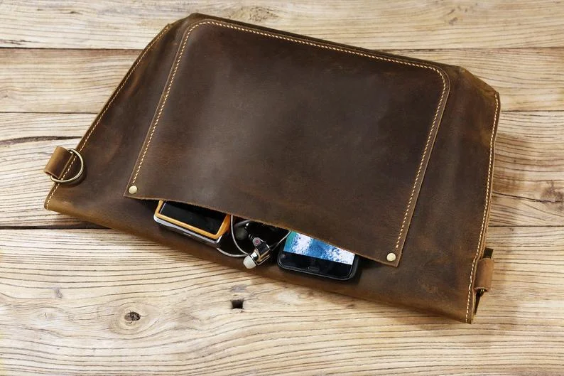 Vintage brown leather bag for men , rustic leather mens designer crossbody bags , mens leather messenger bag