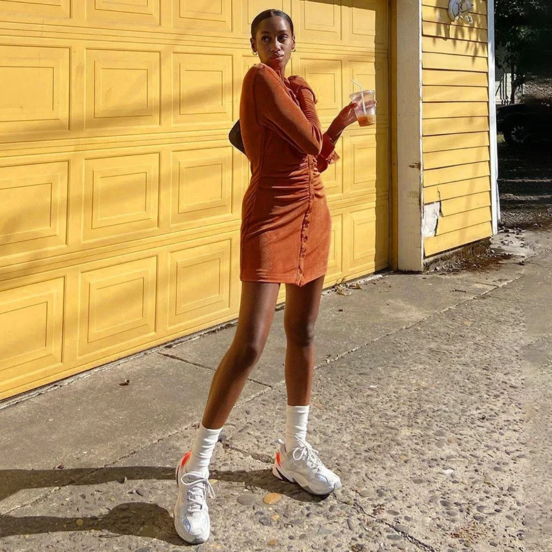 Women Sexy Shirt Dress Pleated Slim Shirt