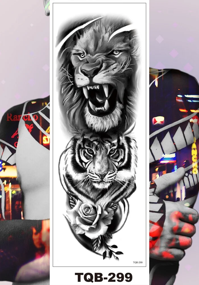 Full Flower Arm Temporary Tattoo Sticker Man Woman Girls Body Leg Fake Tatoo Sexy Tiger Wolf Beauty & Beast Body Art Hotwife DIY