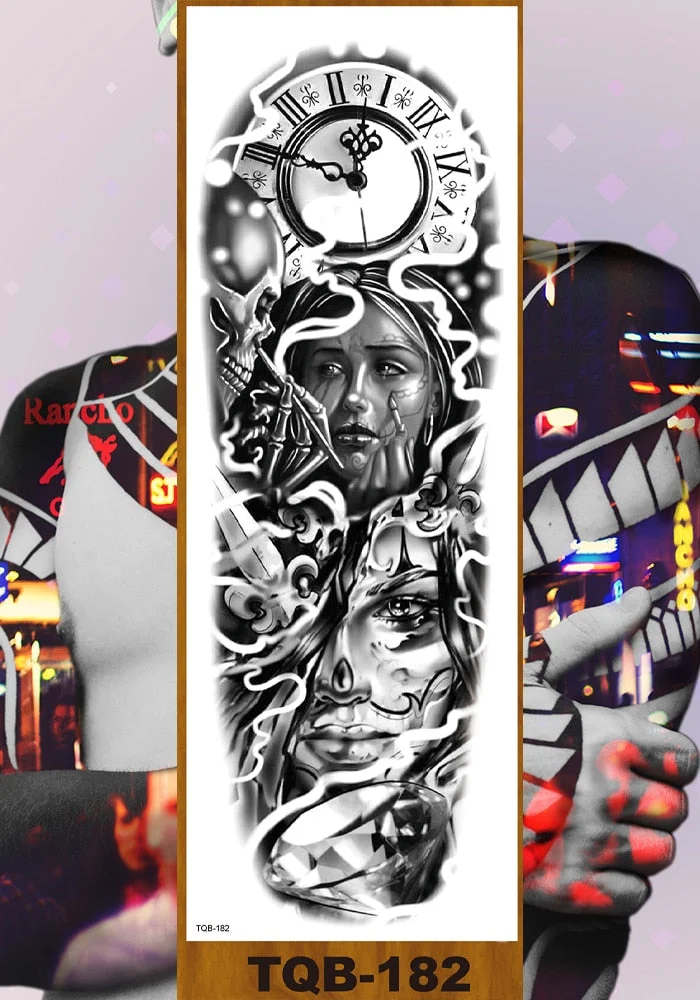 Full Flower Arm Temporary Tattoo Stickers Man Woman Girls Body Leg Fake Tatoo Sexy Beauty Snake Bear Owl Fox Mermaid Egypt Queen