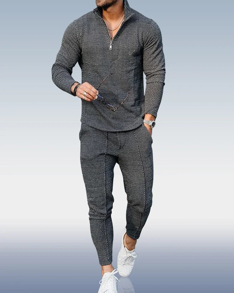 Men's Solid Color Casual Polo Suit 114