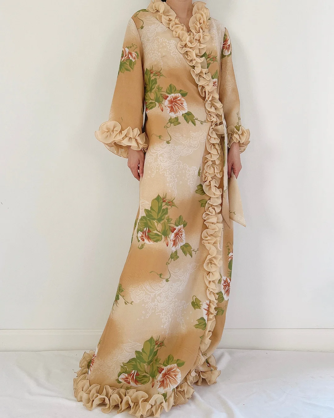 Dressing Robe Ruffle Sleeves Gown