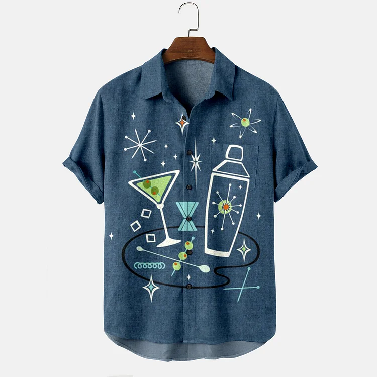 Men's cold drink color matching printed shirt
