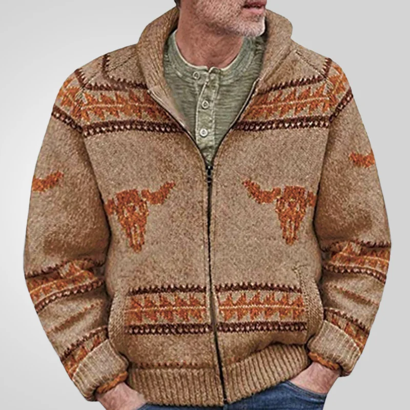 Mongw Mongw Men's Wear Bull's-Headed Zip Knitted Sweater Jacket Autumn/Winter Coarse Knit Sweater Men's SY0053