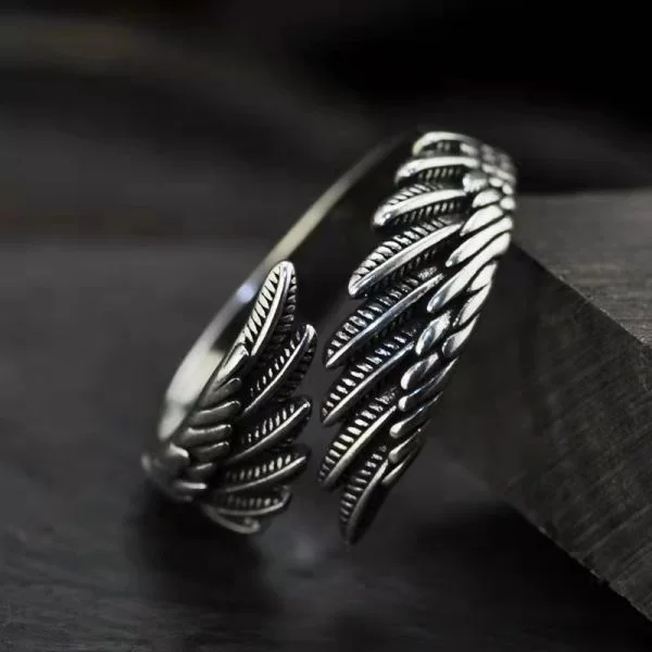 Sterling Silver Vintage Court Angel Wing Ring