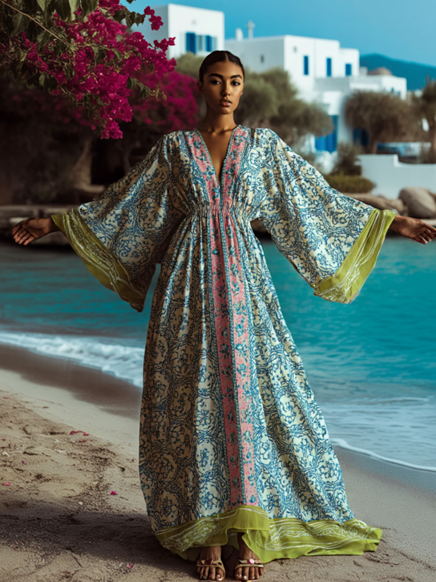 Art Ladies Linen V Neck Dress