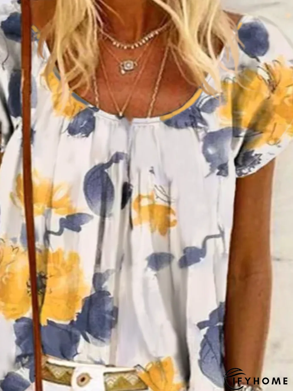 Polyester Fibre U-Neck Floral Casual Blouses | IFYHOME