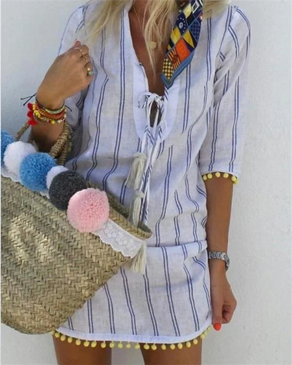 Stripe Bohemian Fashion Summer Mini Holiday Dresses