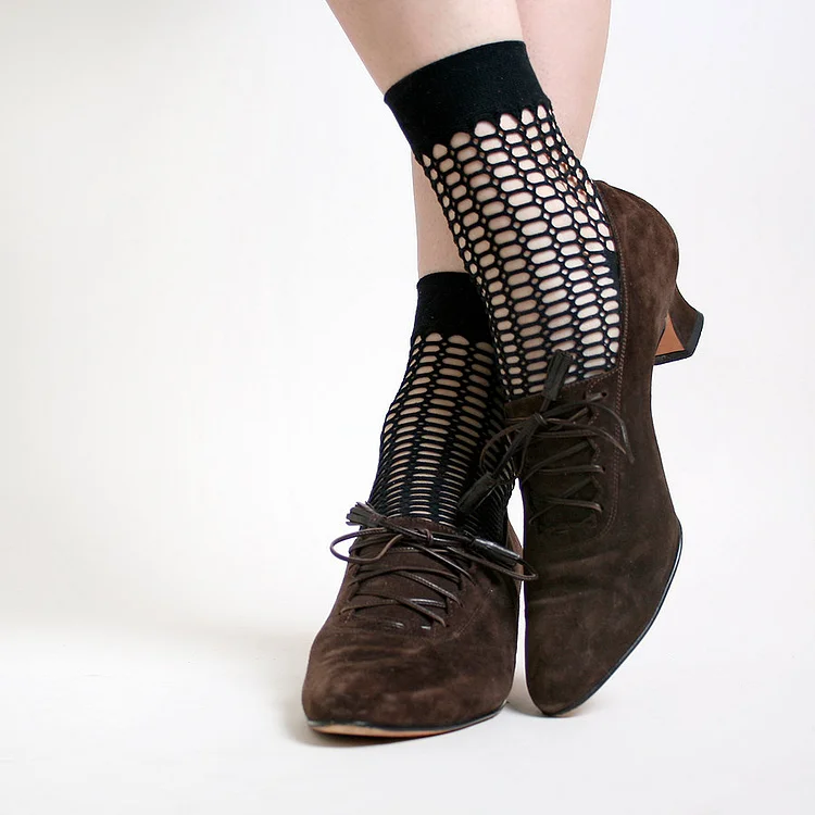 Brown Vegan Suede Almond Toe Lace-Up Vintage Shoes with Block Heel |FSJ Shoes
