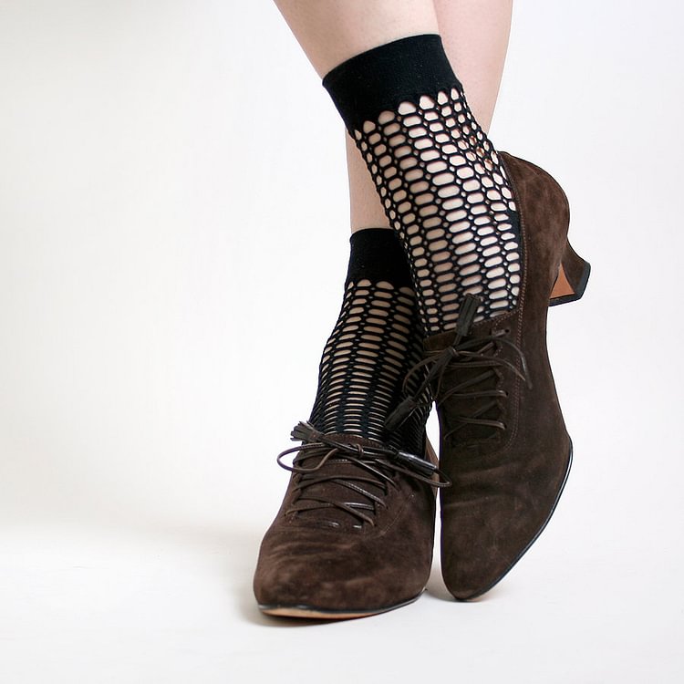 Brown Lace up Boots Vintage Suede Witch Ankle Boots for Halloween |FSJ Shoes