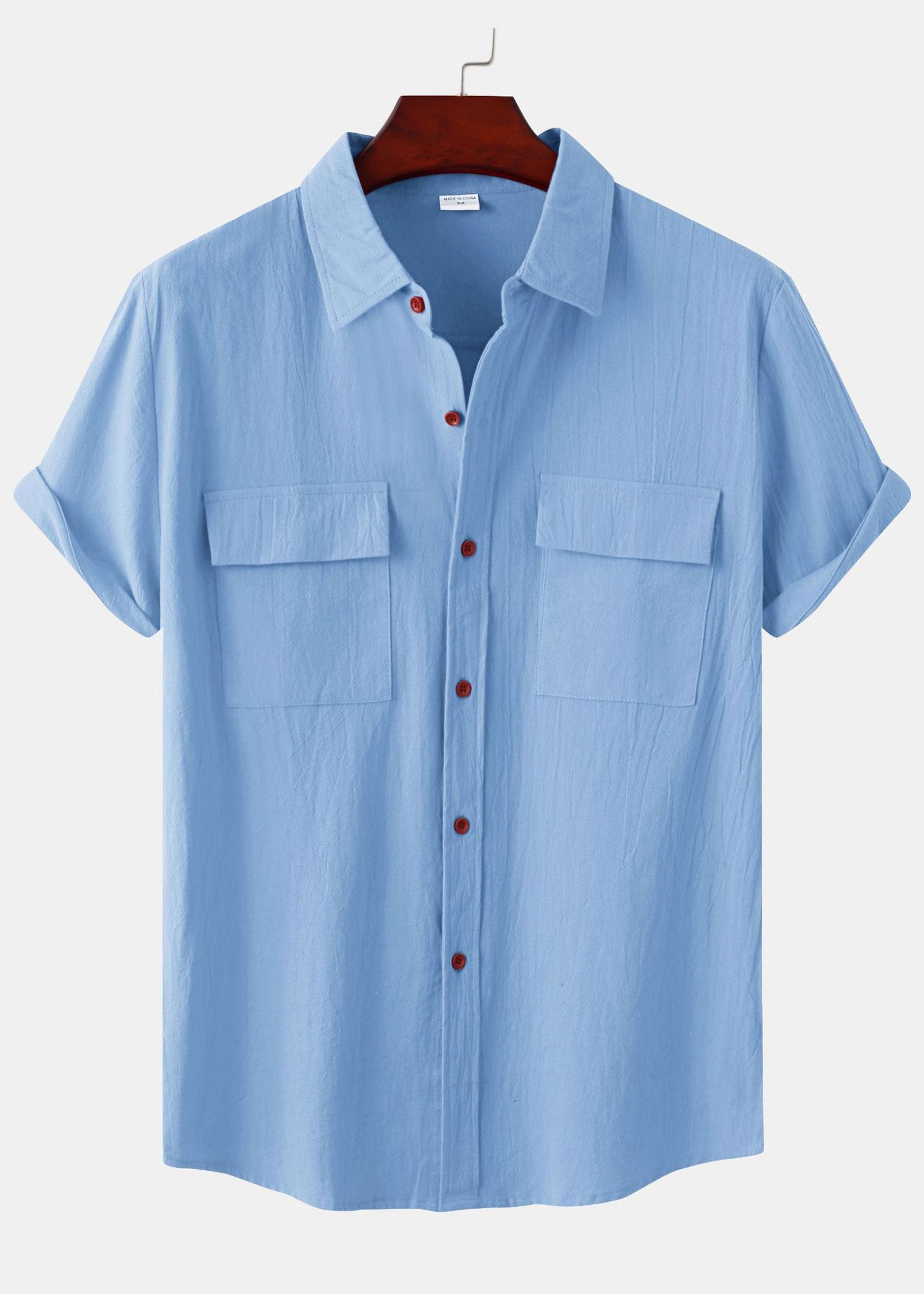 Men's Plain Double Pocket Short Sleeve Shirt PLUSCLOTHESMAN