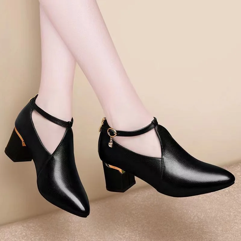 Colourp Colourp 2023 New Versatile High Heel Black Soft Shoes Soft Sole Women's Shoes