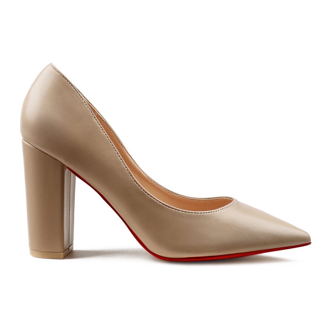 90mm Women Chunky Heels Middle Block Heel Red Bottoms Pumps Matte-vocosishoes