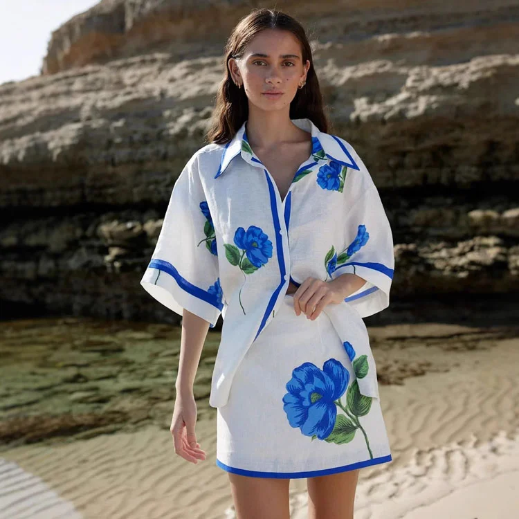 Casual Printed Shirt and Skirt