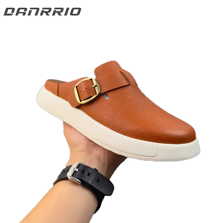 DANRRIO Handmade Retro Leisure Fashion Outer Wear Leather Wrapped Head Half Slippers DANRRIO.COM DANRRIO