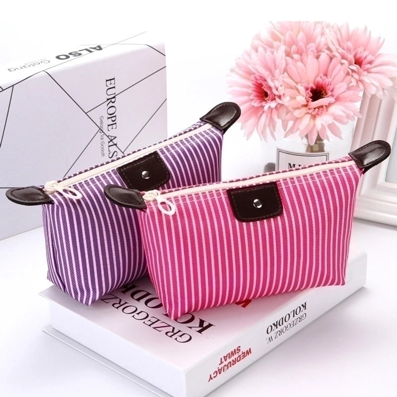 Women’s Small All Seasons Polyester Oxford Cloth Satin Stripe Basic Dumpling Shape Zipper Cosmetic Bag Wash Bag