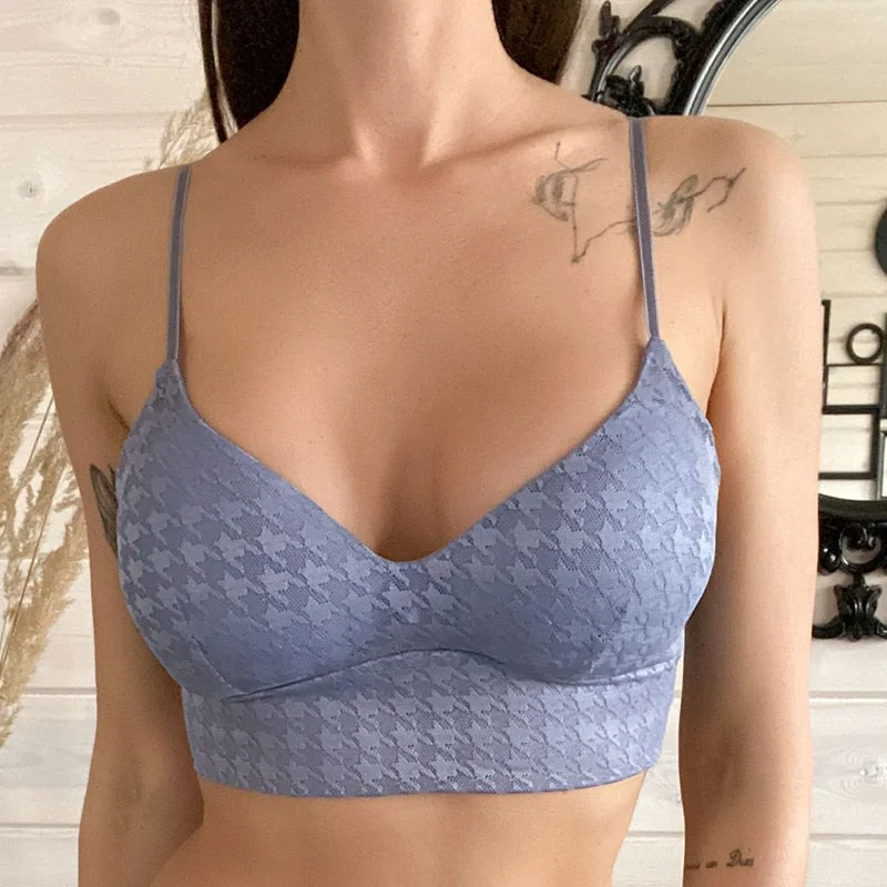 Women Sexy Crop Tops Bra Tube Top Female Streetwear Summer Bralette Houndstooth Camis Deep V-neck Corset Crop Tank Bandeau Top