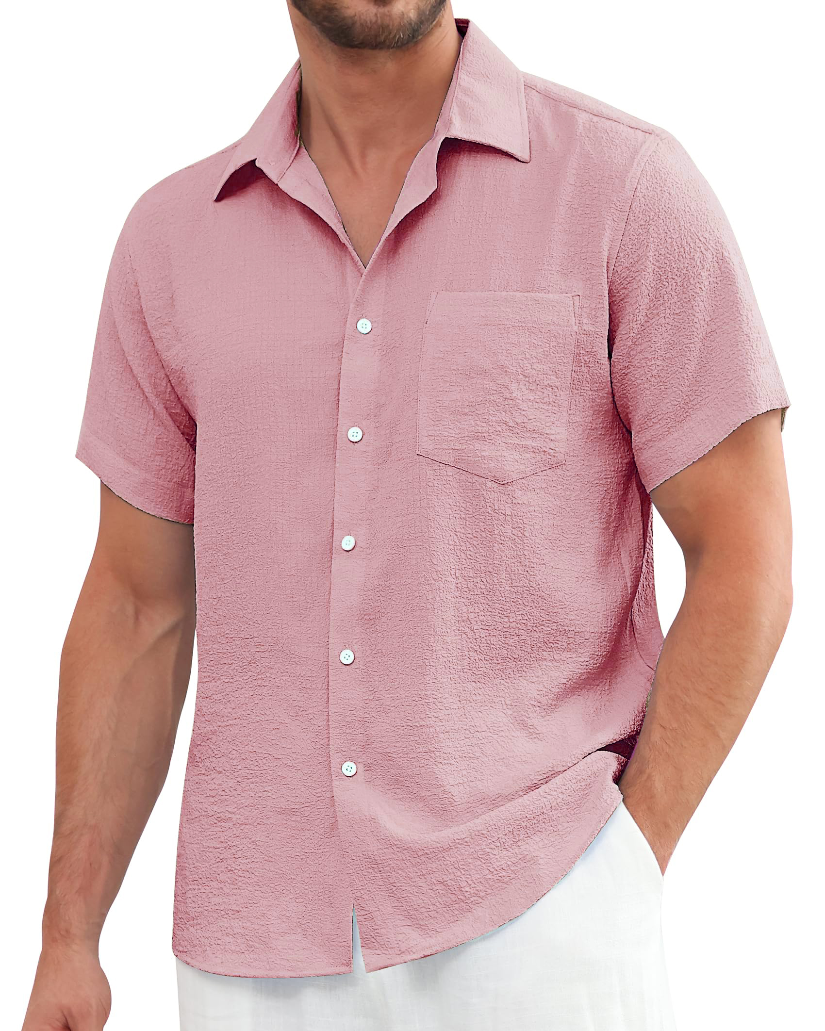 Men's Fashionable Hawaiian Wrinkle Resistant Short Sleeve Pocket Shirt PLUSCLOTHESMAN