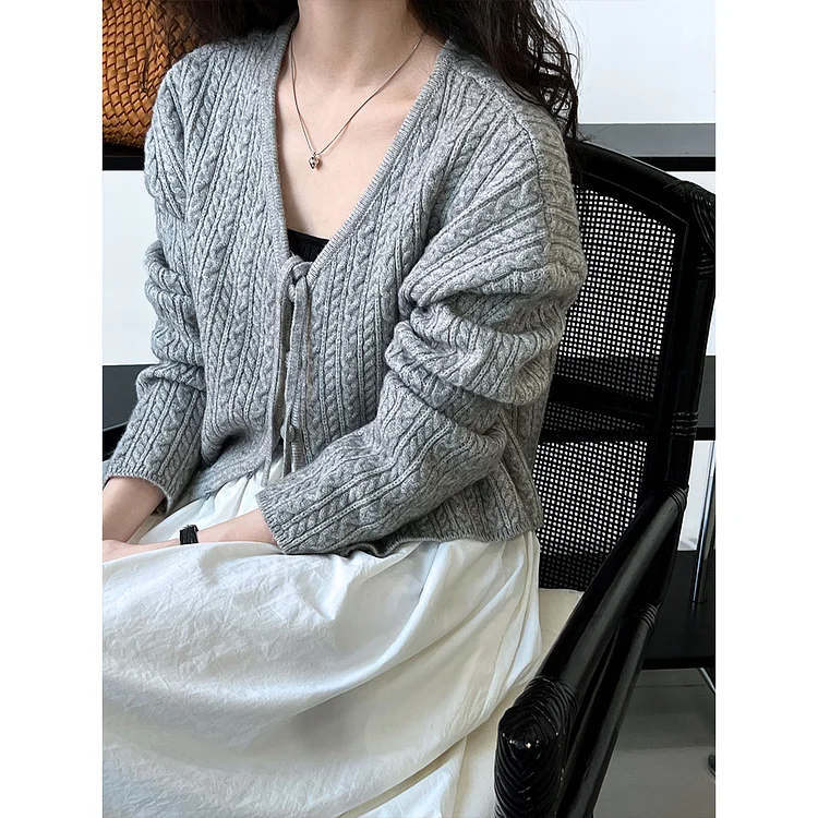 Gentle Style Lace-up Button Knit Outerwear