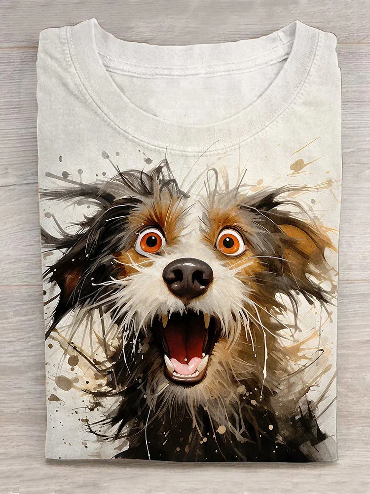 Scribbled Puppy Watercolor Ink Creative Design T-Shirt