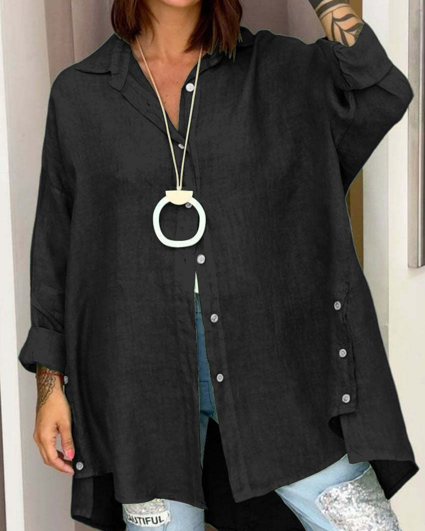 Single Breasted Long Sleeve Loose Linen Shirt