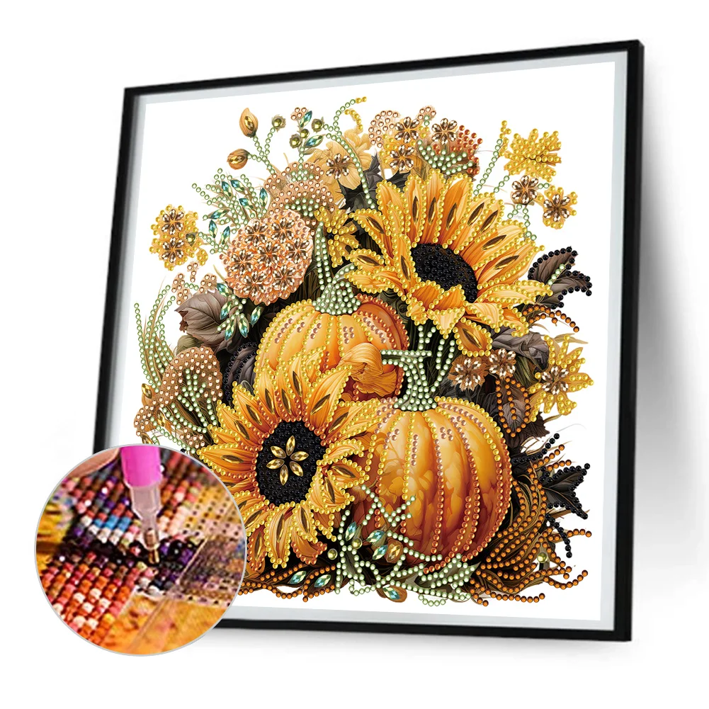 Diamond Painting - Partial Special Shaped Drill - Pumpkin Sunflower(Canvas|30*30cm)