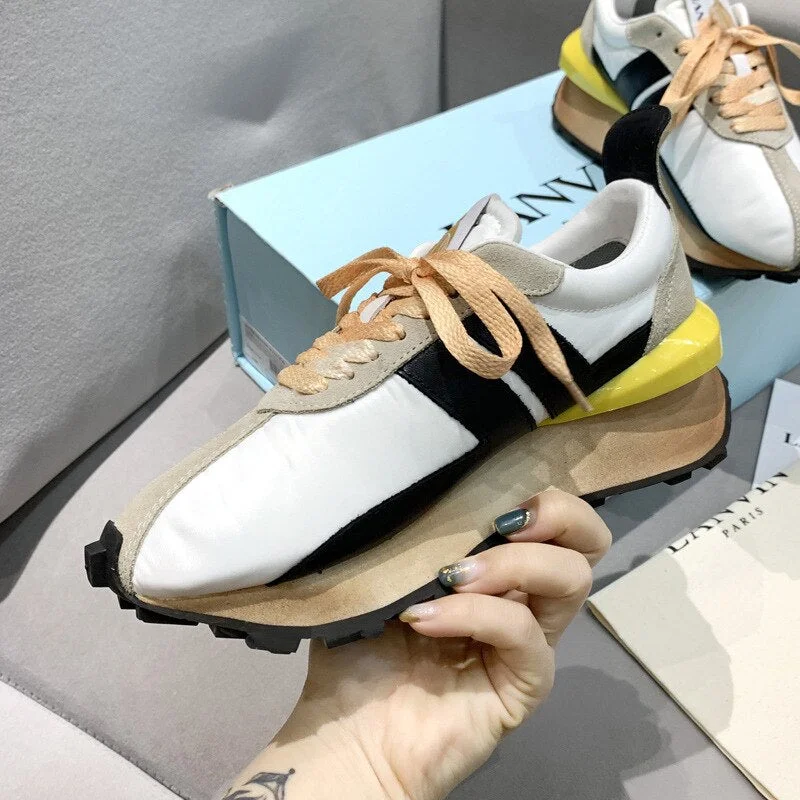 New Platform Casual Running Shoes Women Flat Mixed Color Lace Up Patchwork Sneakers Outdoor Walk Tennis Shoes Zapatillas Mujer