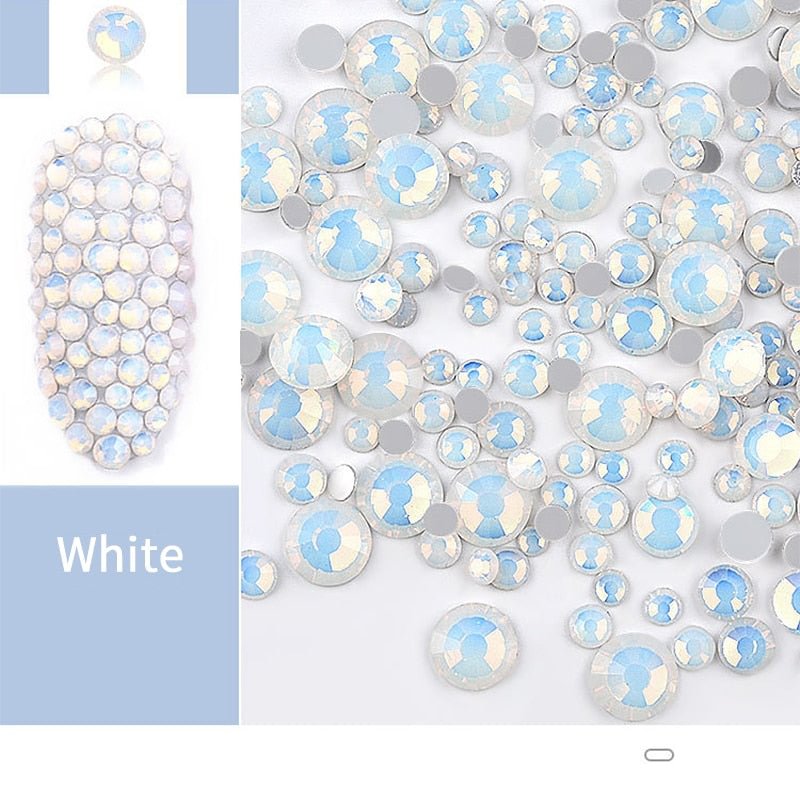 1 Bag Mixed Size Blue Green Pink White Opal 3D Crystals Nails Art Rhinestones Flatback Glass Stones Nail Art Decoration