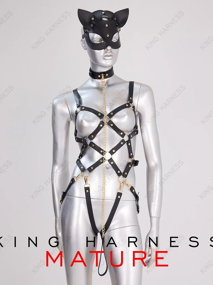 pornhint Pornhint Full Body Leather Harness Lingerie, Collar and Leash For Women, Party Body Accessories, Cage Body Harness, Chest Harness, Face Mask Cat, leather harness women