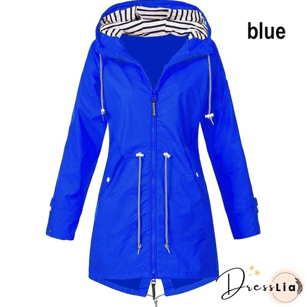 Women Fashion All Seasons Outdoor Waterproof Rain Jacket Casual Loose Plus Size Hooded Windproof Coat Climbing Windbreaker Jacket S-5XL