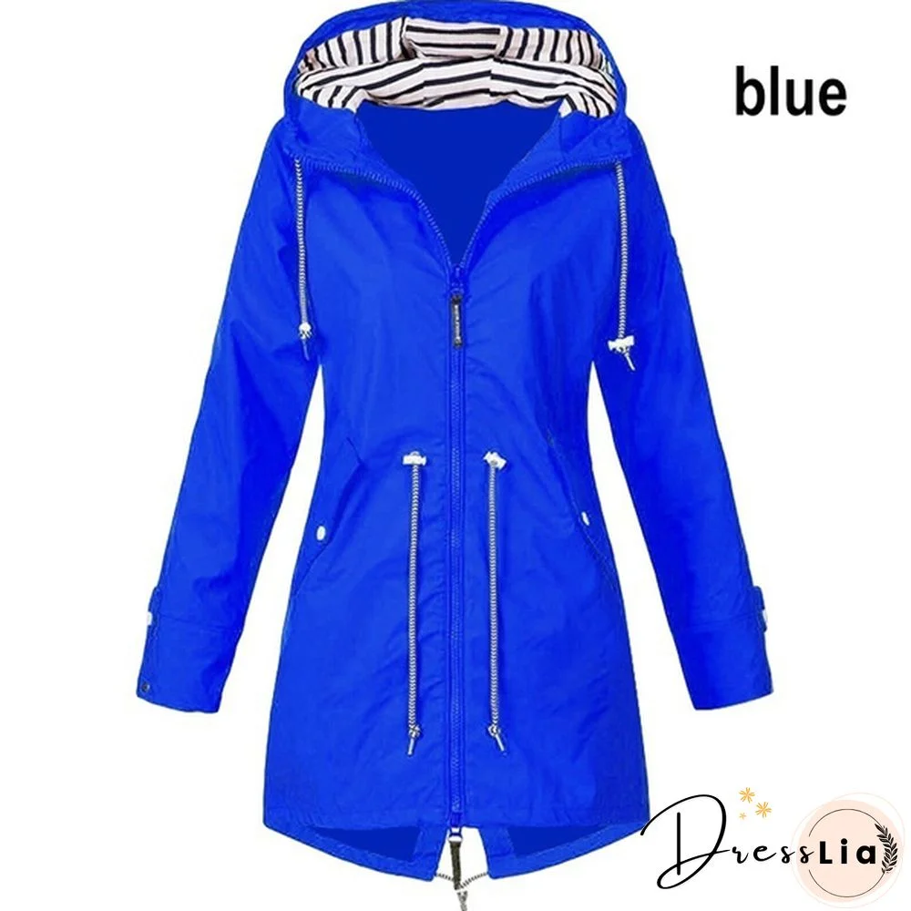 Women Fashion All Seasons Outdoor Waterproof Rain Jacket Casual Loose Plus Size Hooded Windproof Coat Climbing Windbreaker Jacket S-5XL