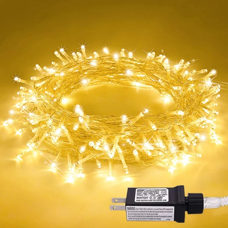 100 LED Warm White Christmas Lights, 8 Modes Christmas String Lights Indoor Outdoor Waterproof Clear Wire, Plug-in Fairy String Lights for Christmas Tree House Room Bedroom Decor