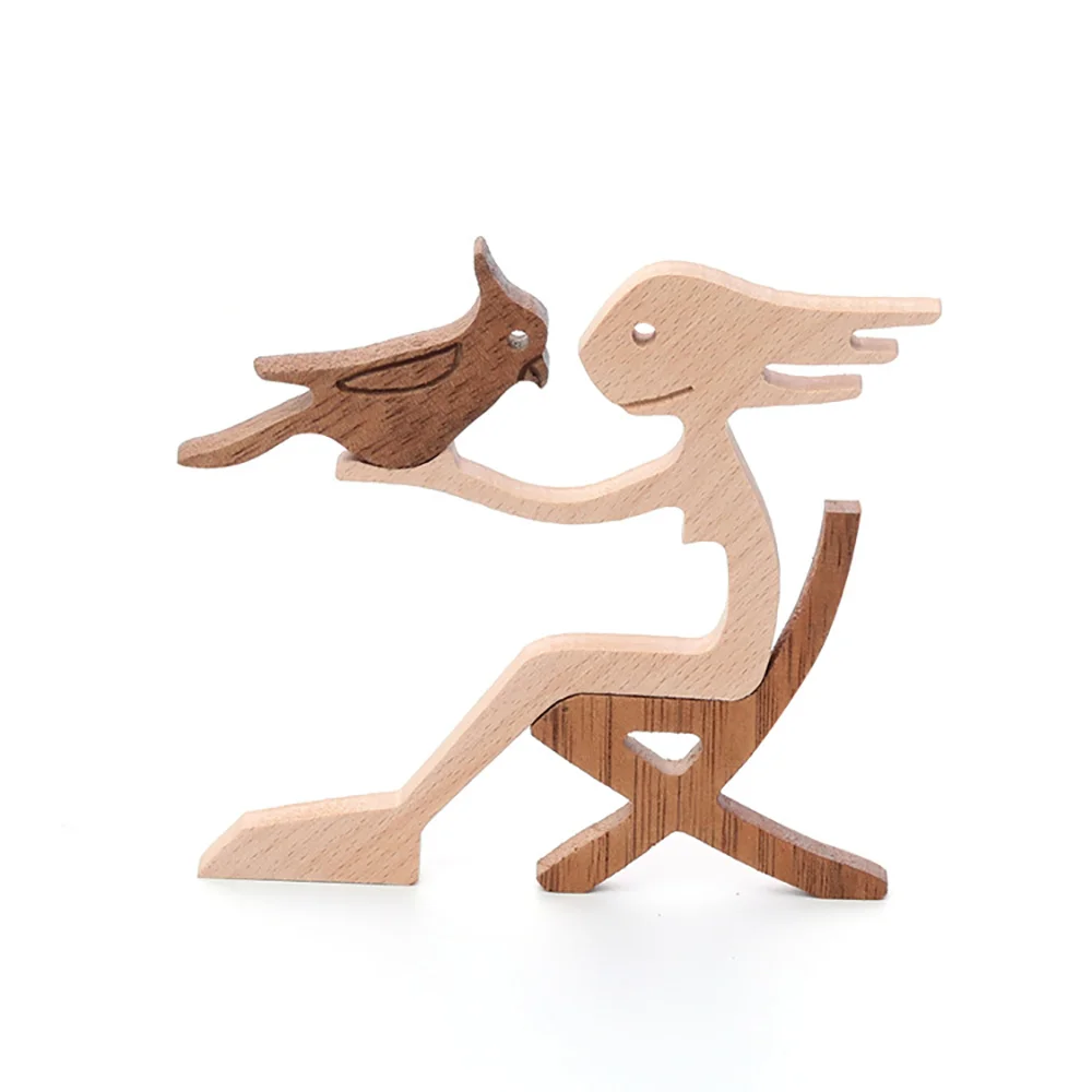 Purexcellent&trade; Creative minimalist girl doll and bird home table carving ornaments