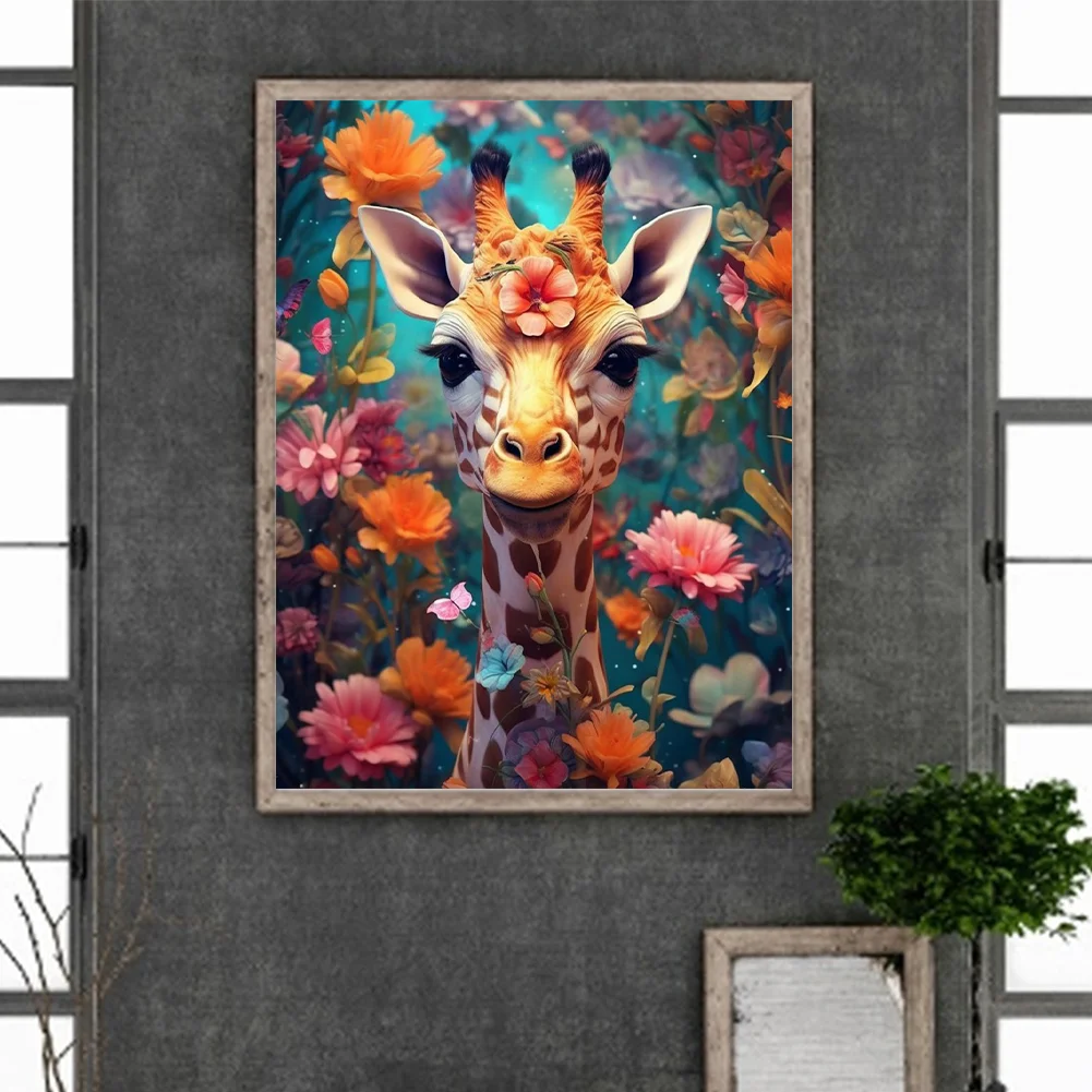 Diamond Painting - Full Round Drill - Flower Giraffe(Canvas|30*40cm)