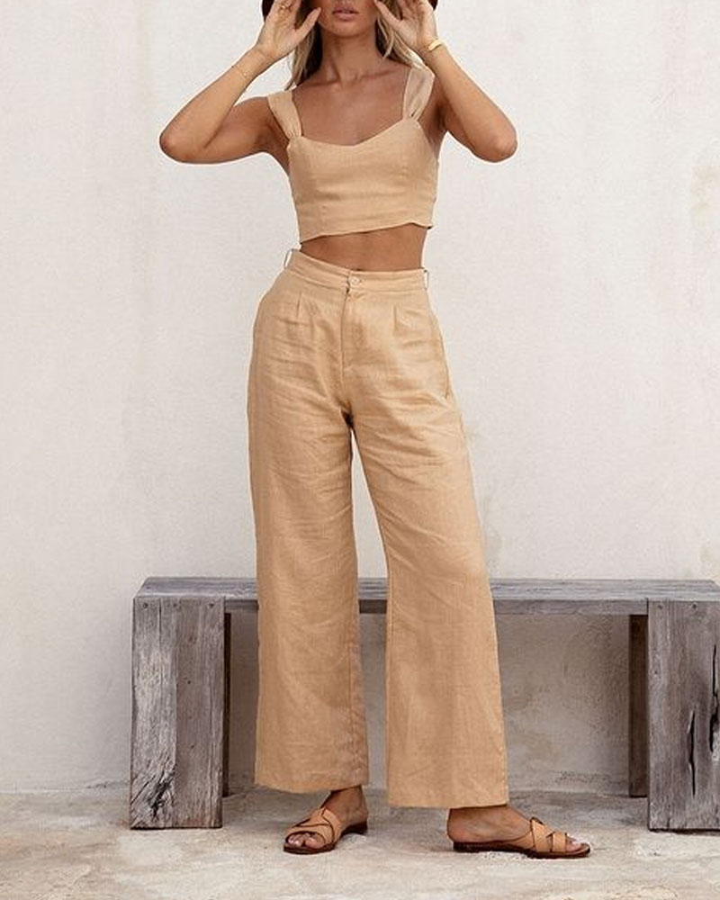 Casual Solid Color Top & Pants Two-Piece Set