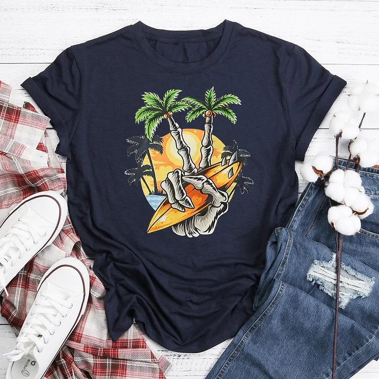 Surfboard Skull Hand Palm  T-Shirt Tee-06088-Annaletters