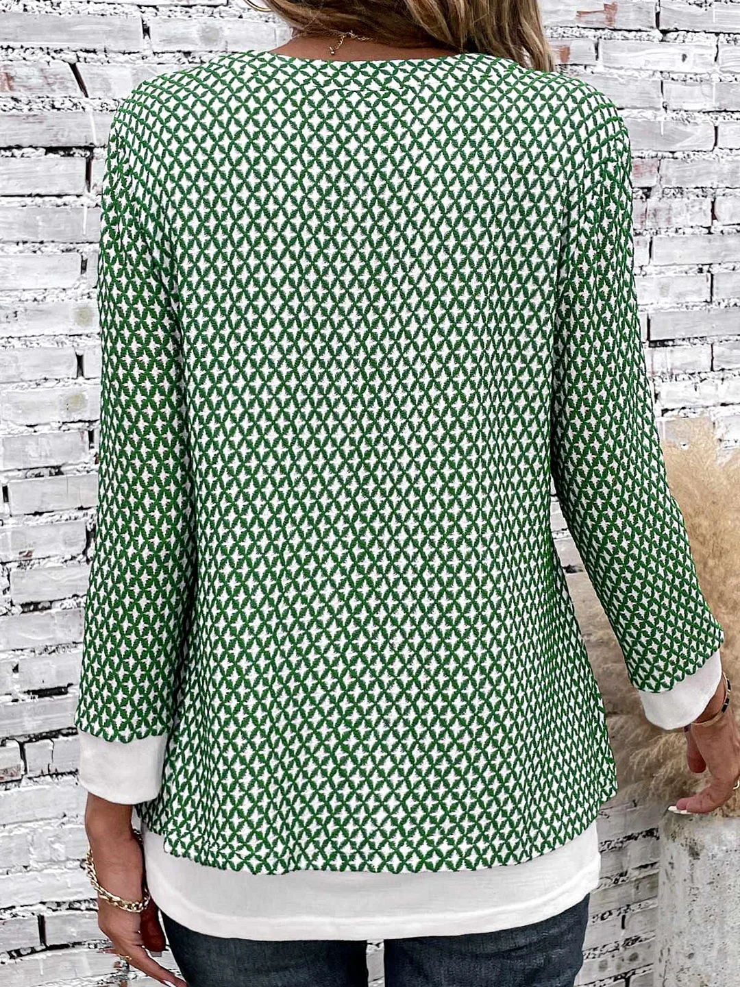 Women Long Sleeve V-neck Plaid Graphic Button Tops