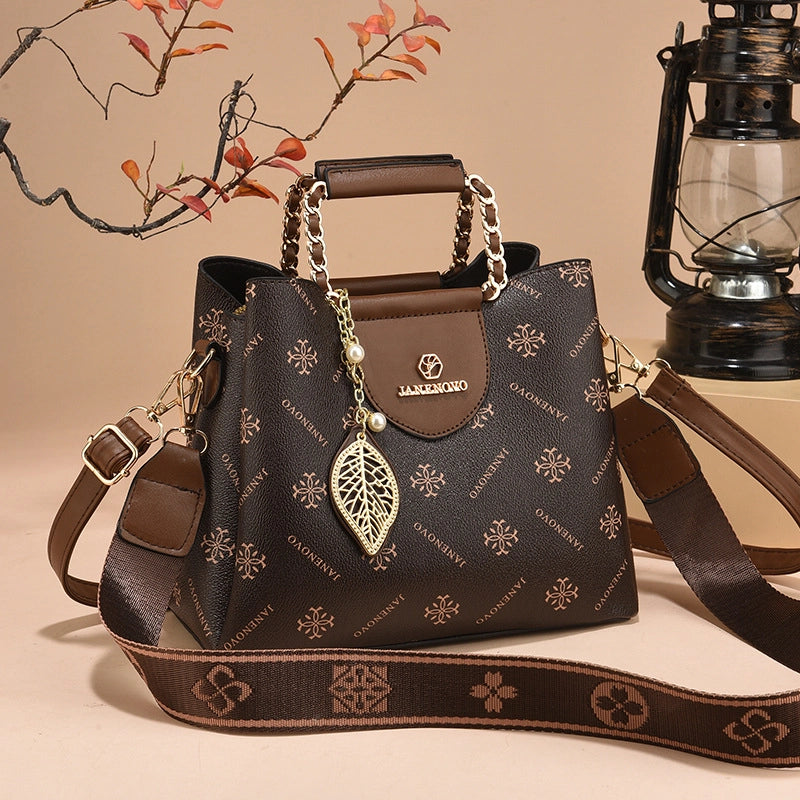 Women’s Pu Leather Letter Classic Style Bucket Magnetic Buckle Shoulder Bag Handbag Crossbody Bag