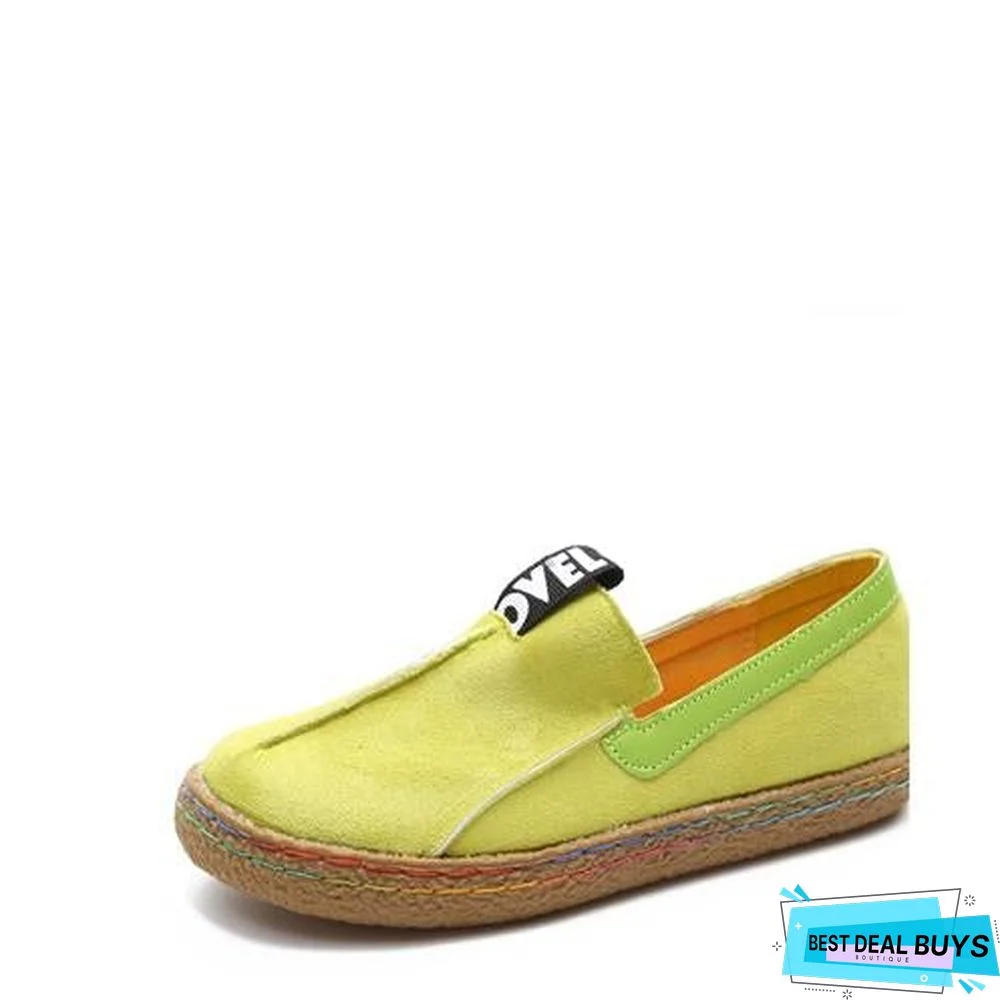 Women Flats Platform Flock Shoes Causal Slip On Patchwork Sewing Suede Footwear