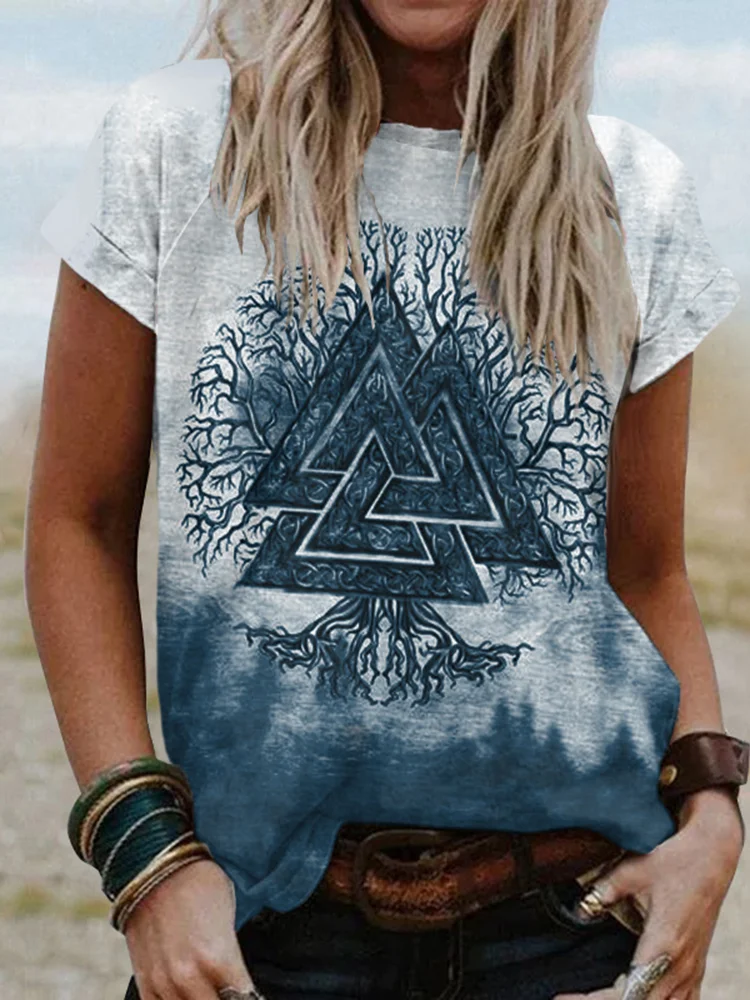 Tribal Viking Tree Of Life Ethnic Print Short-Sleeved T-Shirt