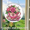 Kit d&rsquo;ornement solaire en diamant tasse &agrave; th&eacute; fleur en acrylique rond 7,87x7,87 pouces