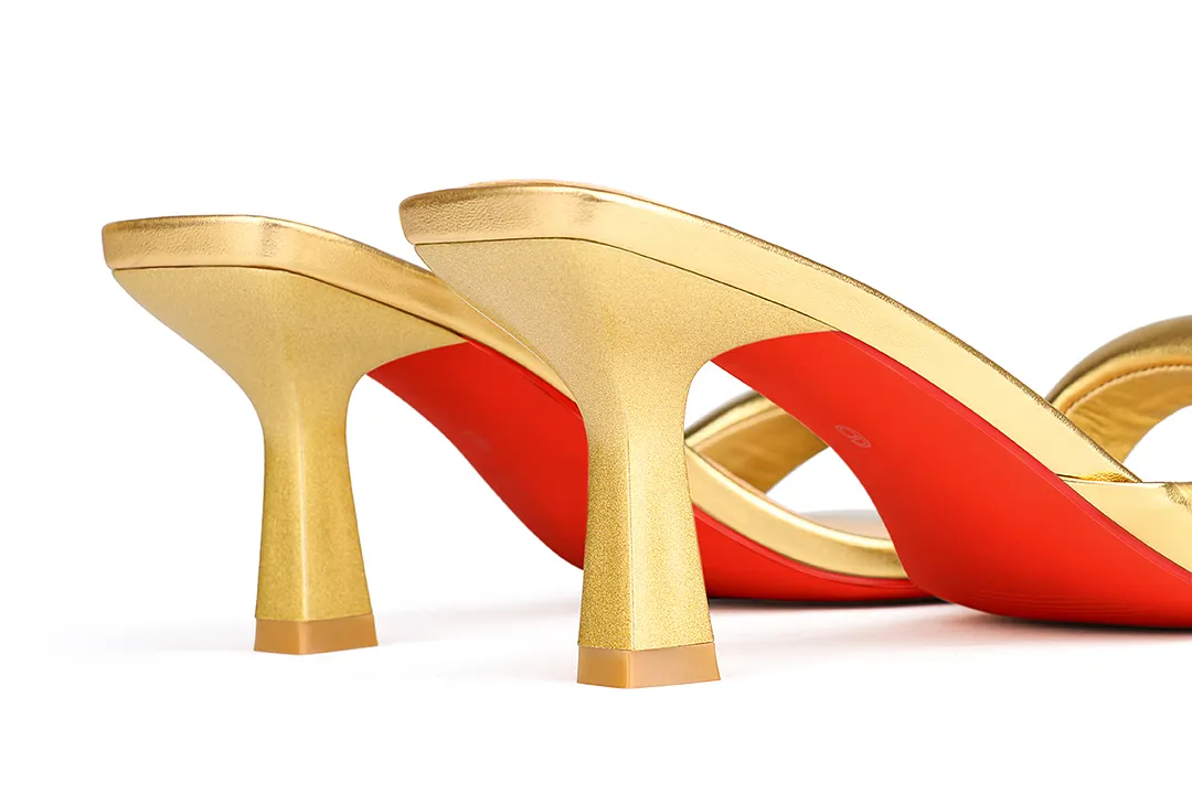 70mm Women's Special Heel Mule Sandals Square Toe Red Bottom Shoes  -vocosishoes